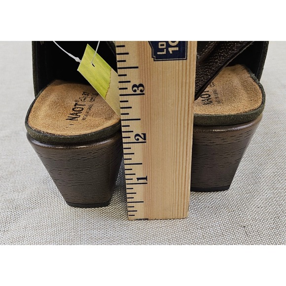 New NAOT Brushed Olive Suede Slingback Clogs 44131 Women's Size 37 Wooden Heel - Picture 10 of 11